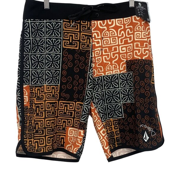 Volcom Mod-Tech Board Short 33 Water Repellent  4-Way Stretch Black Orange New - Picture 1 of 11
